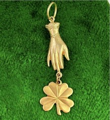 Lucky Clover Charm Necklace Pendant Vintage Victorian Style Hand Brass Jewelry