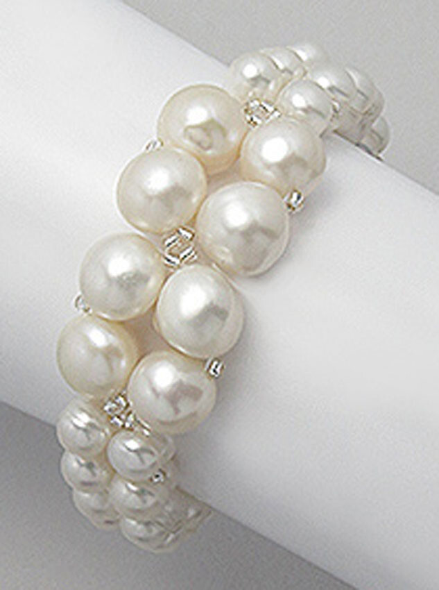 Cultured Freshwater Pearl Double Row Bracelet 19mm Wide 7″ to 9″