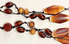 Long Artisan Bead Necklace Glass Wood Acrylic Seed Black Cord Africa Native Boho