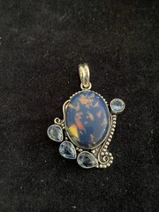 Artisan Dual Stone Doublet Opal & Blue Topaz Gemstone Pendant Silver 925 SALE!!