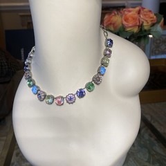 MARIANA Israel Swarovski Crystal Mosaic Flower Silver Plated Choker Necklace