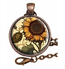 Sunflower Art Nouveau Glass Top Pendant Necklace Handcrafted Photo Jewelry Gifts