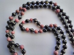 Mala 108 Beads, Flower Obsidian, Rhodonite & Onyx Hand knotted Mala Necklace