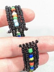 Artisan Colorful Black Bead Memory Wire Open Cuff Bracelet Tribal Style