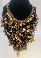 Large Handmade Boho Seed Bead Bib Necklace Shell Fringe Statement Festival…