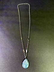 Handmade Polished Stone Dyed Teal Teardrop Pendant Necklace – Silver Tone Chain