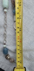 Long textured Link Barse faceted Blue Stones MOP 36” openwork scroll Necklace A9