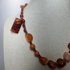 Artisan Carnelian Agate Statement Necklace 20″ Chunky Bead Boho Pendant