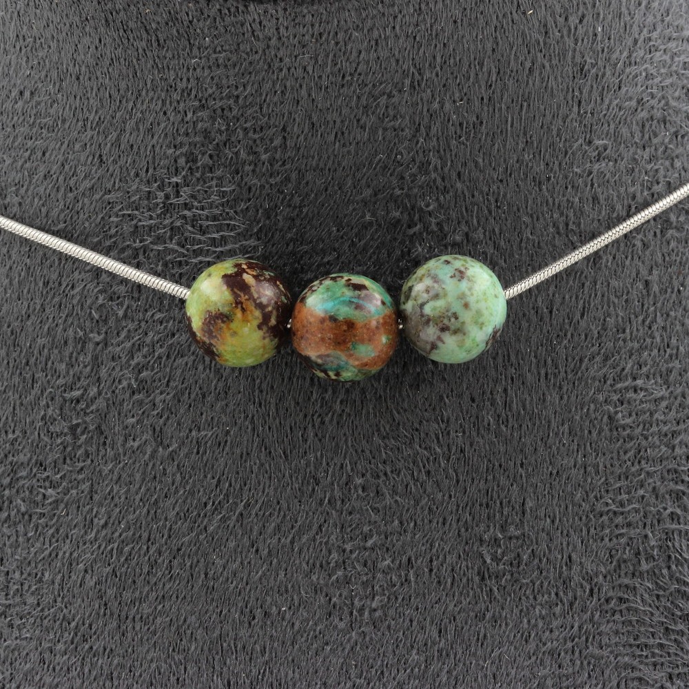Necklace 3 Beads Chrysocolla Of Namibia Quality 7A 0 5/16in Chain Necklace
