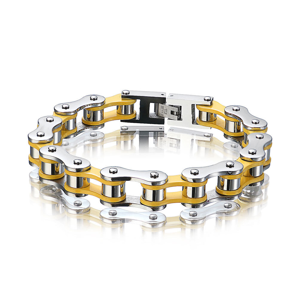 Punk Men Wrist Chain Bracelets Yellow Biker Bicycle Chain Link Bracelets For Men
