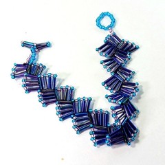 Handmade Beaded Statement Bracelet – Iridescent Blue & Purple Bugle Beads – T-Ba