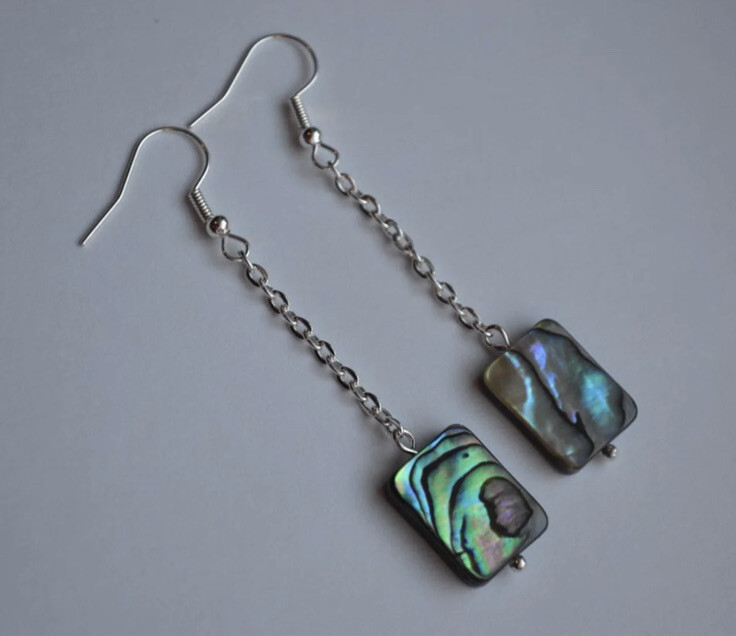 Handmade Natural Abalone shell silver plated chain earring