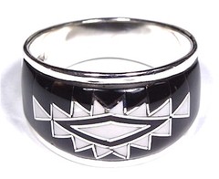 Black Jet & White Buffalo Inlay Sterling Silver Southwestern Men’s Ring 12.5 -15