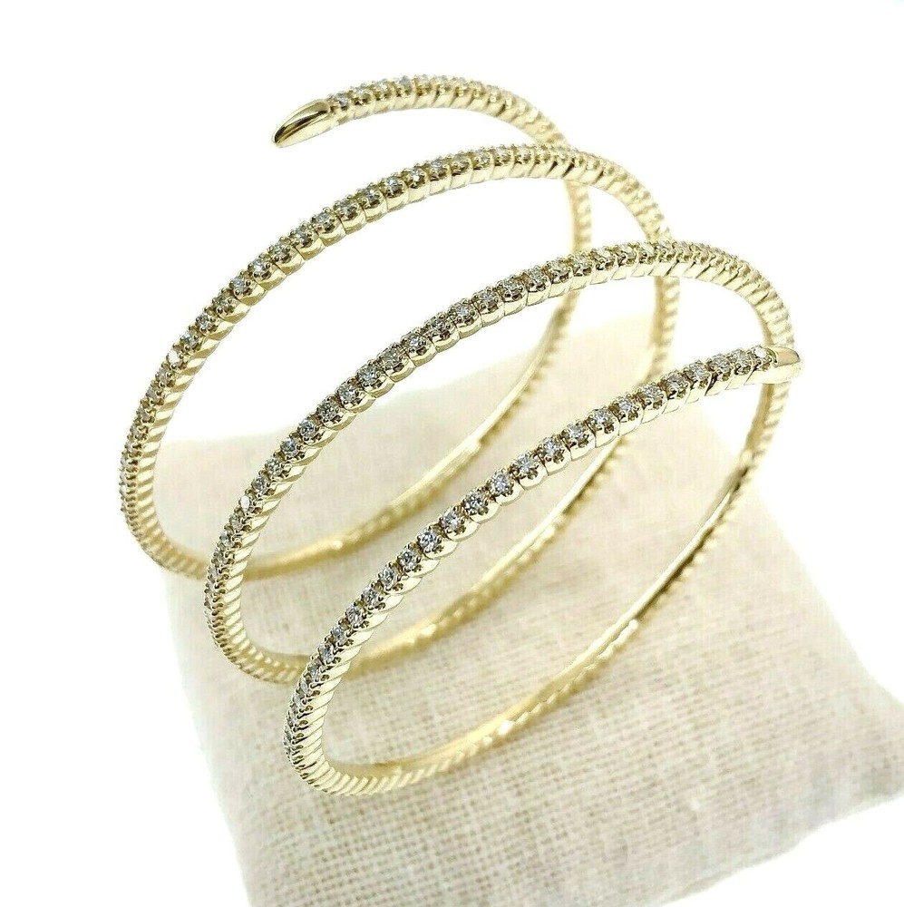 5.42 Carats Cleopatra Round Diamond Eternity 4 Row Slip On Soft Bangle Bracelet