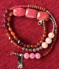 Beaded Red Orange & Pink Gemstone Necklace 31” Long Banana Republic W Tag