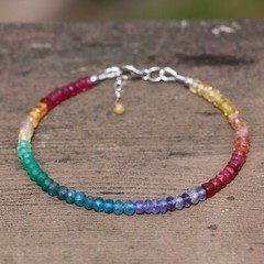 Natural Opal Tanzanite Ruby Rainbow Bracelet 14K White Gold 585 , 7 1/2″