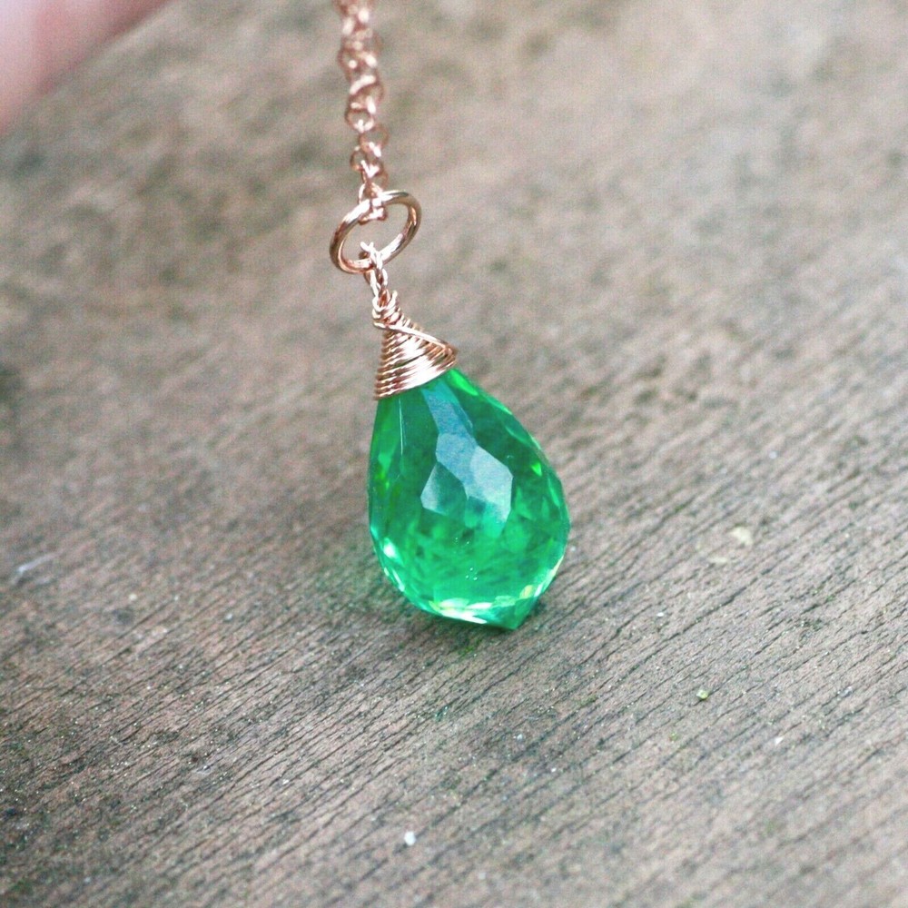Lab Made Green Tourmaline Pendant Rose Gold Filled , October Birthstone