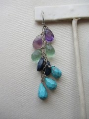 Multi Gemstone Dangle Drop Earrings, Amethyst Peridot Lapis Turquoise Silver