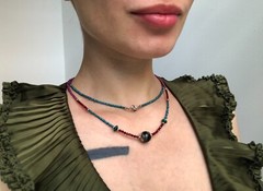 Thin colorful handmade necklace boho, unique wrap around seed bead necklace OOAK