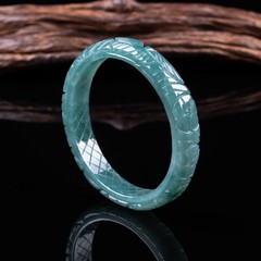 Certified Burma Jadeite Natural A-grade jade blue water carved lotus bracelet