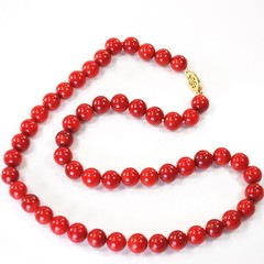 Red Sea Coral Round Hand Knotted 14K Gold Filled Clasp Necklace 18″ FREE SHIPPIN