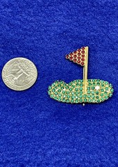 Vintage Costume Jewelry Brooch Pin Golfing Green Brooch Colorful Rhinestones