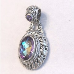 Sarda Bluejay Jazz Mystic Quartz Brazilian Amethyst Sterling Silver Pendant