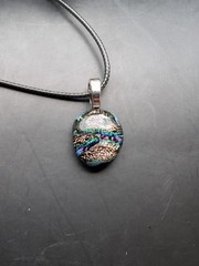 Gold Multicolor Necklace Fused Glass Dichroic Silver bail #1717