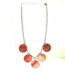 Vintage Pink Round Mother of Pearl Shell Dangle Necklace .75*16*19 inch