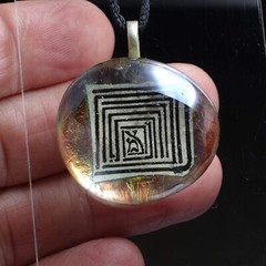 Mystic Labyrinth Charm Pendant Glass Cabochon Sigil Hebraic Symbol Maze Talisman