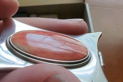 Vintage Modernist 950 Fine Silver Large Orange Spiny Oyster Shell Drama Pendant