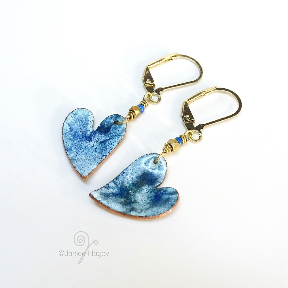 Handmade Copper and Enamel Heart Earrings