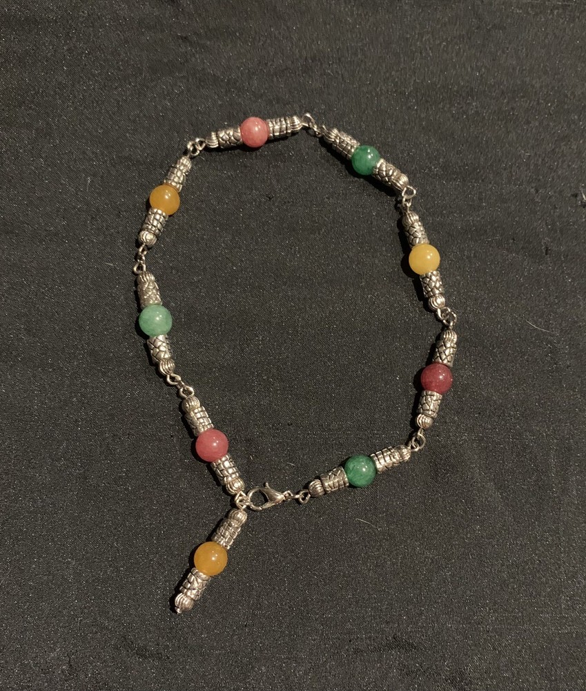 Multicoloured Gemstone and Tibetan Silver Anklet One Of A Kind
