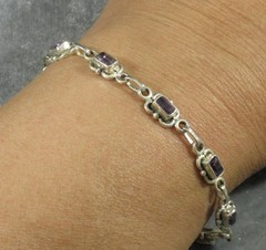 .925 Sterling Silver Petite Art Deco Style Amethyst Emerald cut Bracelet 7 1/8″