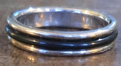Vintage Sterling Silver 925 Milor Italy Band Black Leather Ring Size 7 Signed