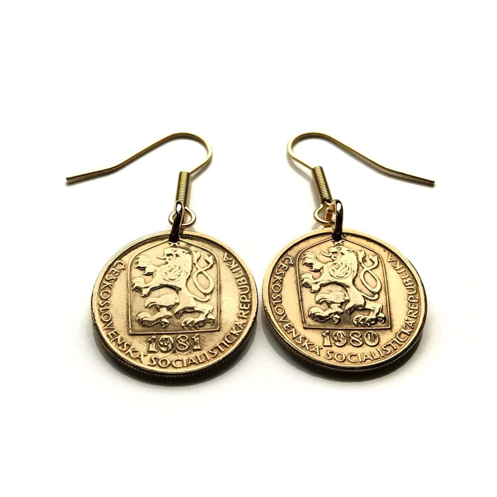 Czechoslovakia 20 Haleru coin earrings socialist Czechia lion Prague Brno 000325