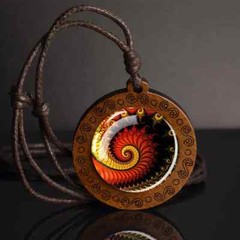 Bohemian Style Glass & Wood Pendant Necklace Spiritual Geometric Jewelry Gift