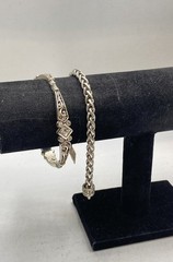 Brighton Silver Tone Filigree Bangle & Wheat Chain Bracelet Set Faceted 2pc