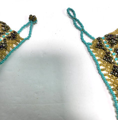 Hand Beaded Collar Bib Necklace Glass Beads Turquoise Blue Golden Browns