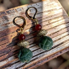 Lotus Bodhi Root & Carnelian Earrings, Natural Nature Inspired Spiritual Dangles