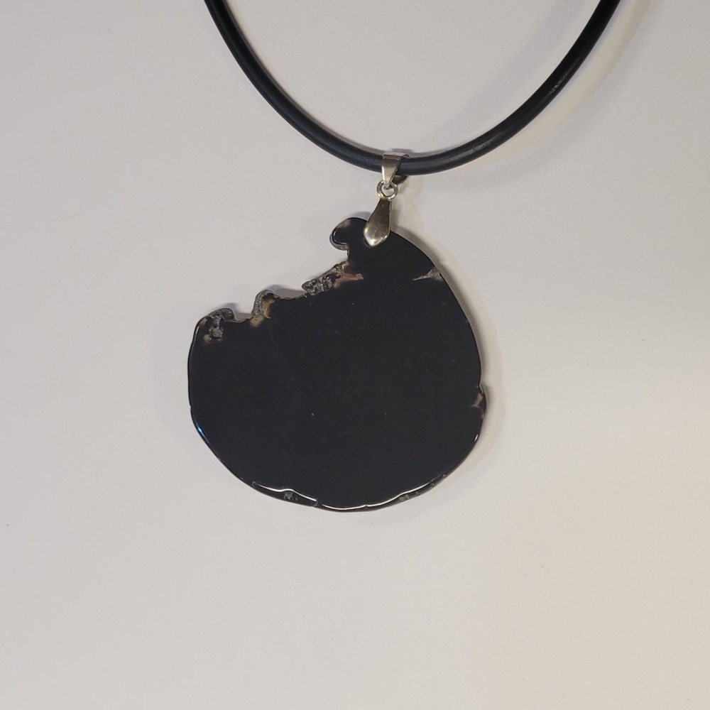 Black Obsidian Pendant Polished Slice Slab On 18in Black Cord Necklace