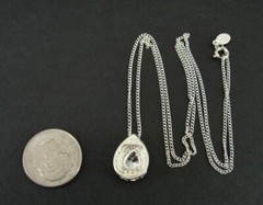 Avon Necklace Silver Brushed Teardrop Cubic Zirconia Sterling 925 Pendant Chain