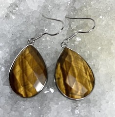 26mm Natural Tiger Eye Faceted Teardrop Sterling Silver 925 Earrings