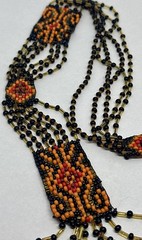 Artisan Tribal Style Orange Black Gold Woven Bead Drape Necklace 30 in
