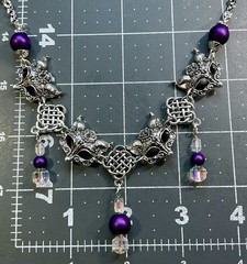 Wolf/Fox Mask Necklace- Gothic, Fairytale, Purple Beads, Celtic Knot Charms, 18”
