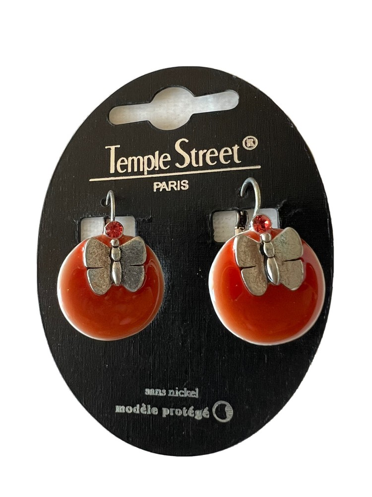 NEW Hobo Unique Soft Red Silver Butterfly Rhinestone Jewel Earring
