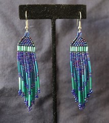 Handmade vintage beaded earrings [dark blue and green, 3.75 inches]