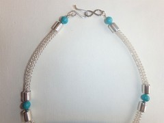 Handmade Viking Knit Weave choker Necklace Turquoise Sterling Silver 925