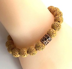 Yellow lava beaded bracelet with ball pendant healing gemstone for women