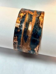 Handcrafted artisan copper cuff bracelet w/ striking blue-green verdigri 6.5 in.